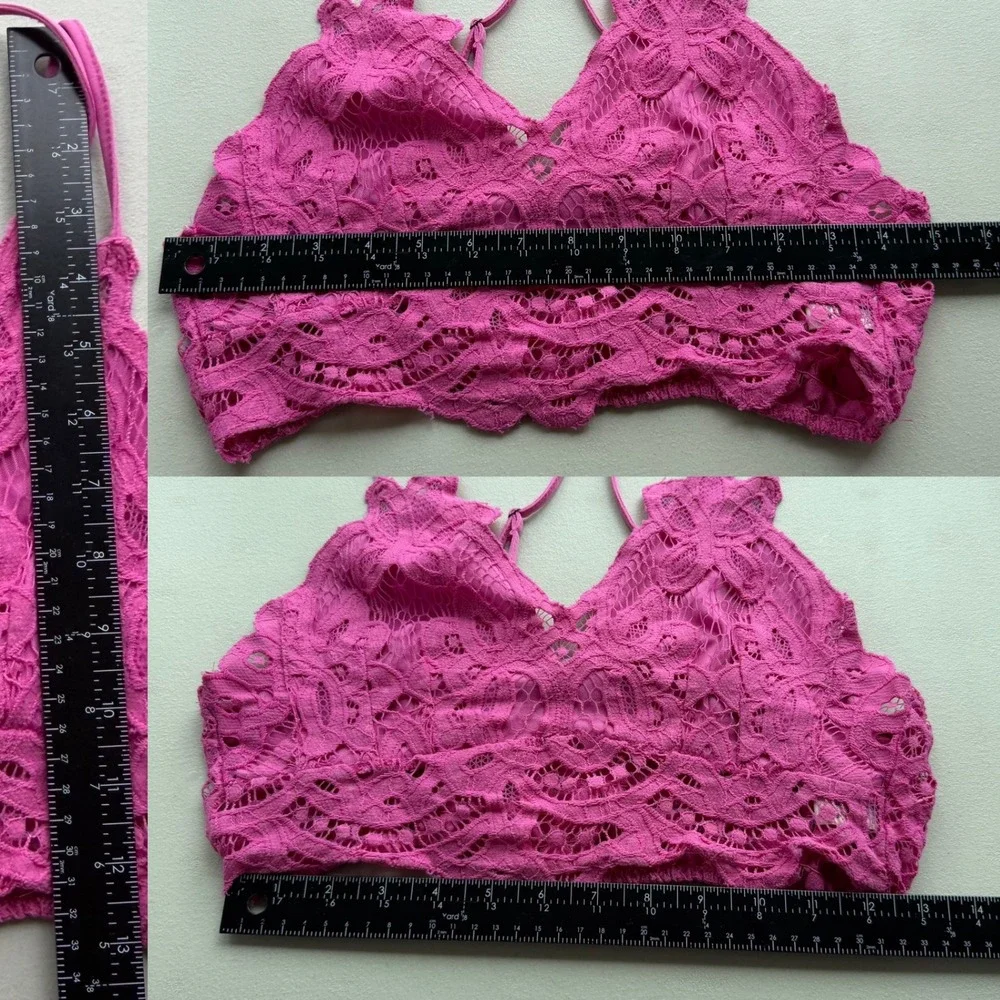 Willow & Root Womens L Magenta Pink Floral Lace Bralette Smocked Adjustable Boho